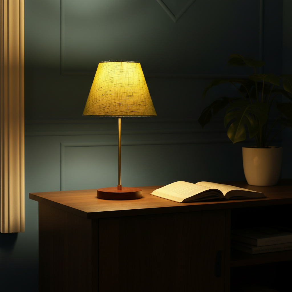 Decorative Brown Table Lamp with Conical Shade – Stylish Bedside & Reading Lamp for Home Décor(Green Texture) - Image 2