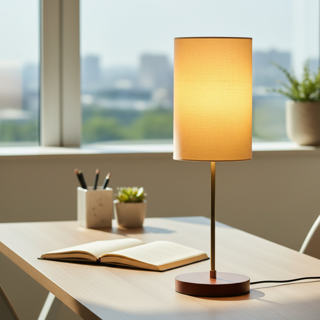 Decorative Brown Table Lamp with Cylinder Shade – Stylish Bedside & Reading Lamp for Home Décor(Cream) - Image 5