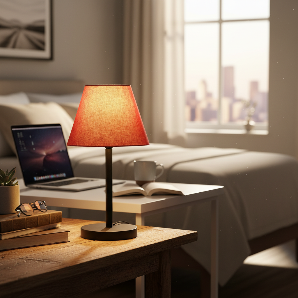 Black Bedside Lamp with Fabric Shade Minimalist Lamp for Bedroom, Living Room & Office – Warm Ambient Nightstand Light (Red Texture) - Image 8