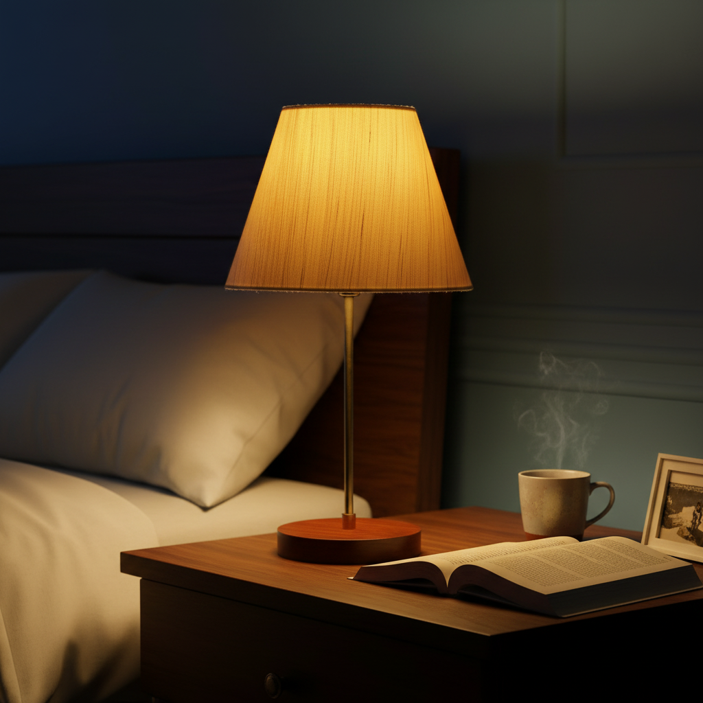 Decorative Brown Table Lamp with Conical Shade – Stylish Bedside & Reading Lamp for Home Décor(Cream Texture) - Image 2