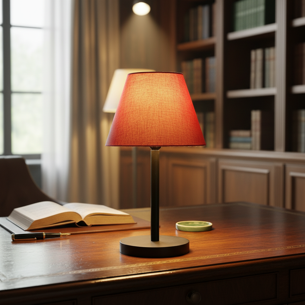 Black Bedside Lamp with Fabric Shade Minimalist Lamp for Bedroom, Living Room & Office – Warm Ambient Nightstand Light (Red Texture) - Image 3