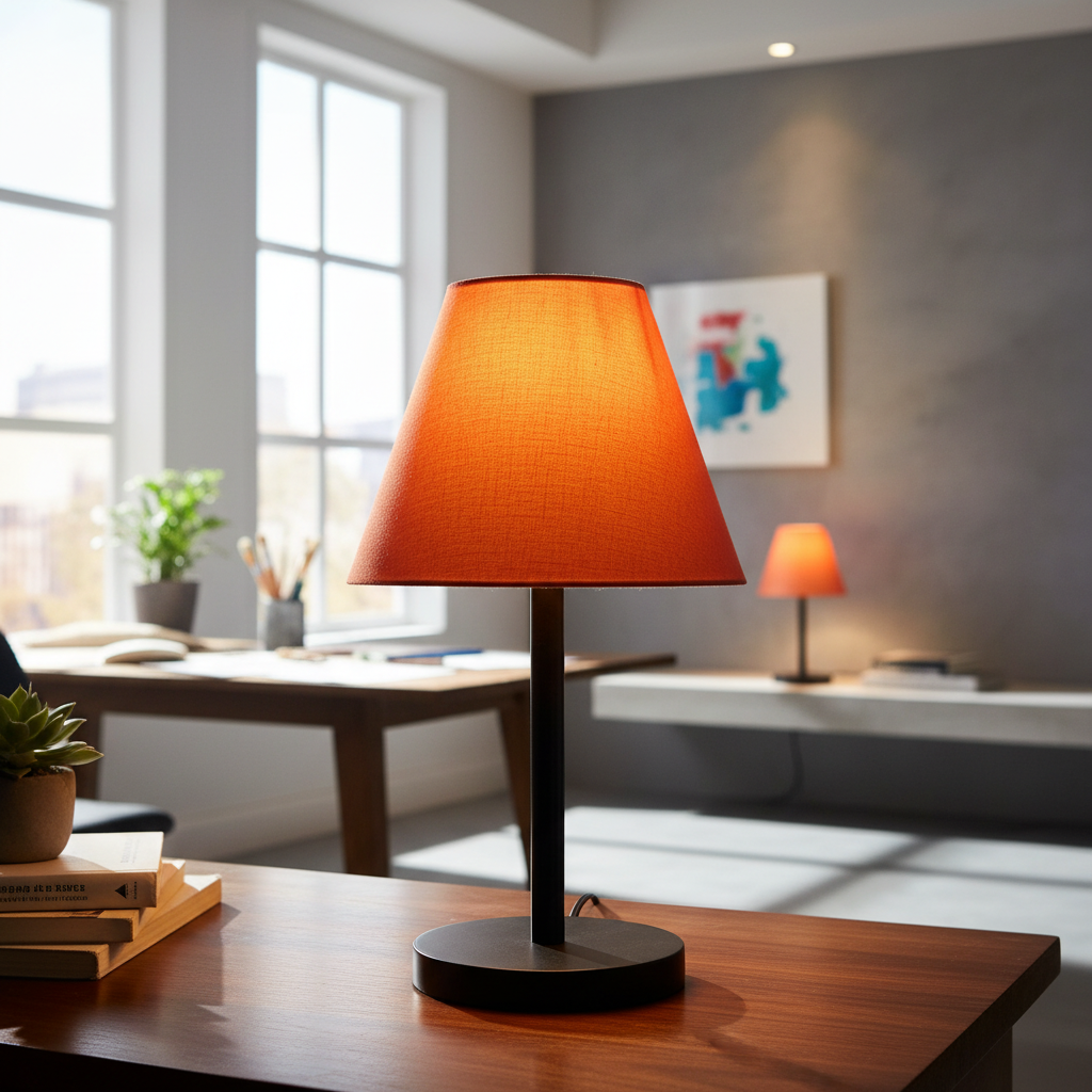 Black Bedside Lamp with Fabric Shade Minimalist Lamp for Bedroom, Living Room & Office – Warm Ambient Nightstand Light(Orange)