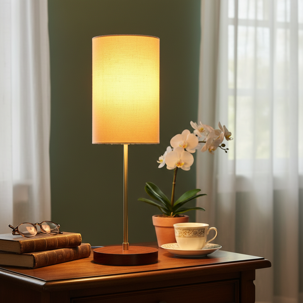 Decorative Brown Table Lamp with Cylinder Shade – Stylish Bedside & Reading Lamp for Home Décor(Cream) - Image 8