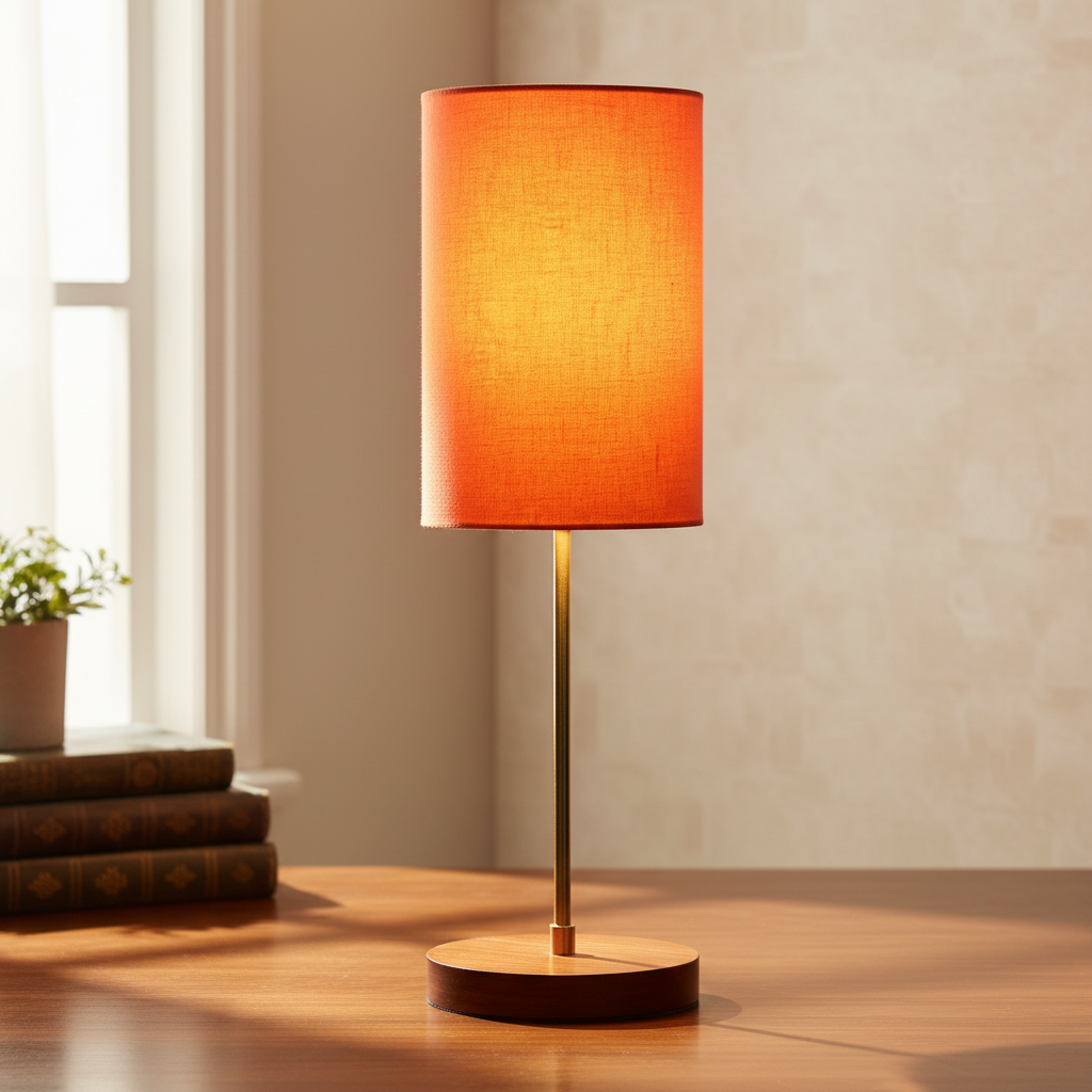Decorative Brown Table Lamp with Cylinder Shade – Stylish Bedside & Reading Lamp for Home Décor(Orange) - Image 6