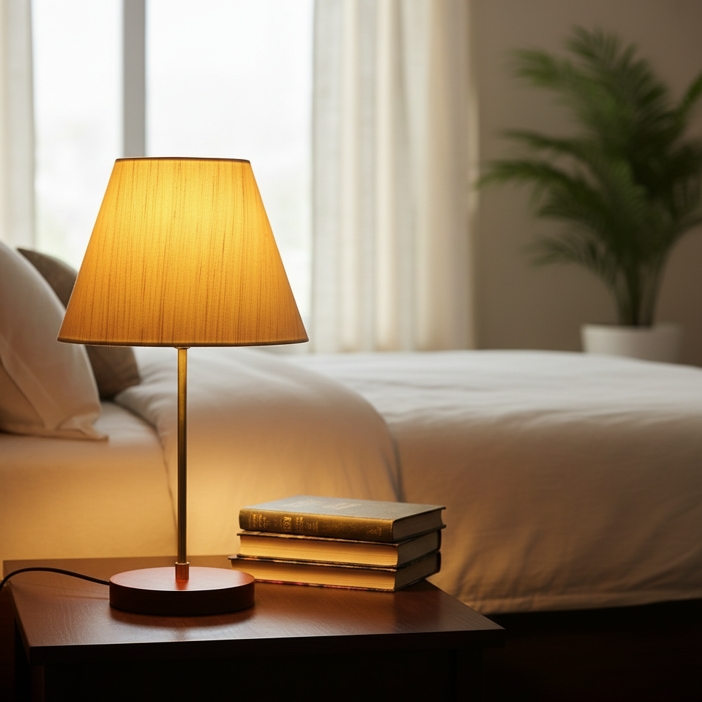Decorative Brown Table Lamp with Conical Shade – Stylish Bedside & Reading Lamp for Home Décor(Cream Texture) - Image 8