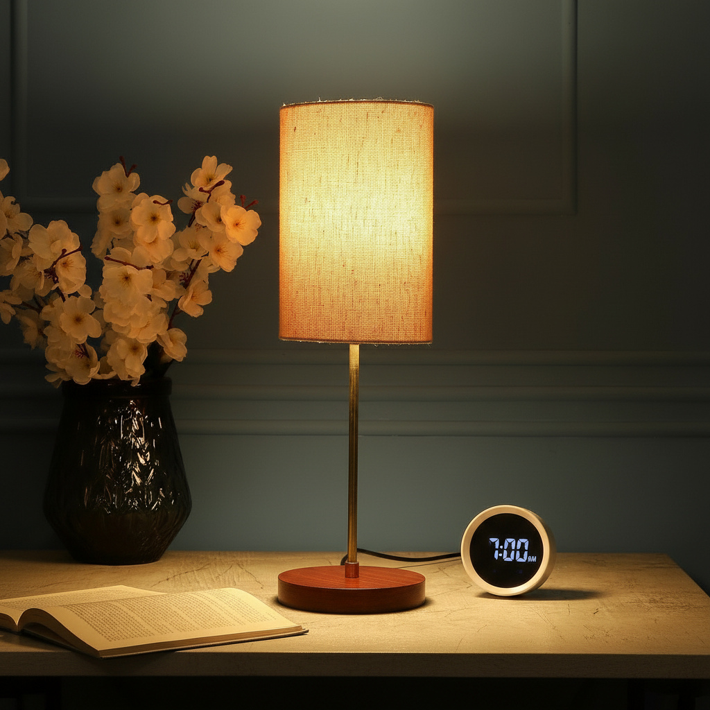 Decorative Brown Table Lamp with Cylinder Shade – Stylish Bedside & Reading Lamp for Home Décor(Premium Jute) - Image 2