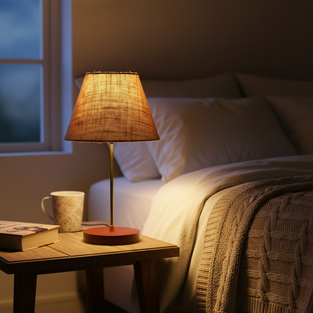 Decorative Brown Table Lamp with Conical Shade – Stylish Bedside & Reading Lamp for Home Décor(Natural Jute) - Image 5