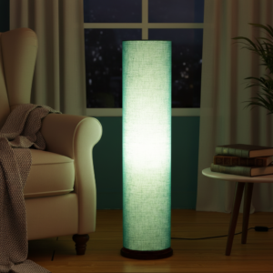 Wooden Base Cylinder Shape Corner Decorative Floor Lamp, Teal- Pack Of 1