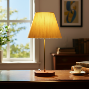 Decorative Brown Table Lamp with Conical Shade – Stylish Bedside & Reading Lamp for Home Décor(Cream Texture)
