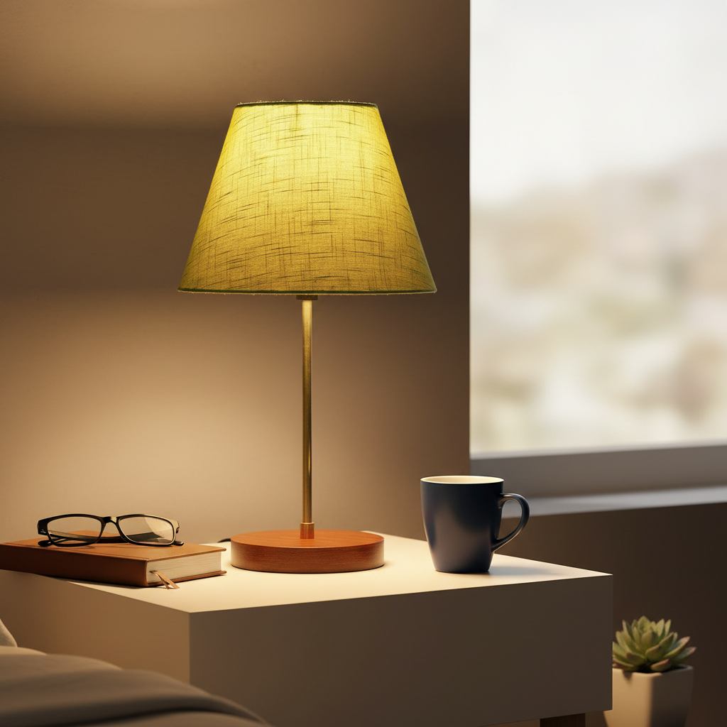 Decorative Brown Table Lamp with Conical Shade – Stylish Bedside & Reading Lamp for Home Décor(Green Texture) - Image 6