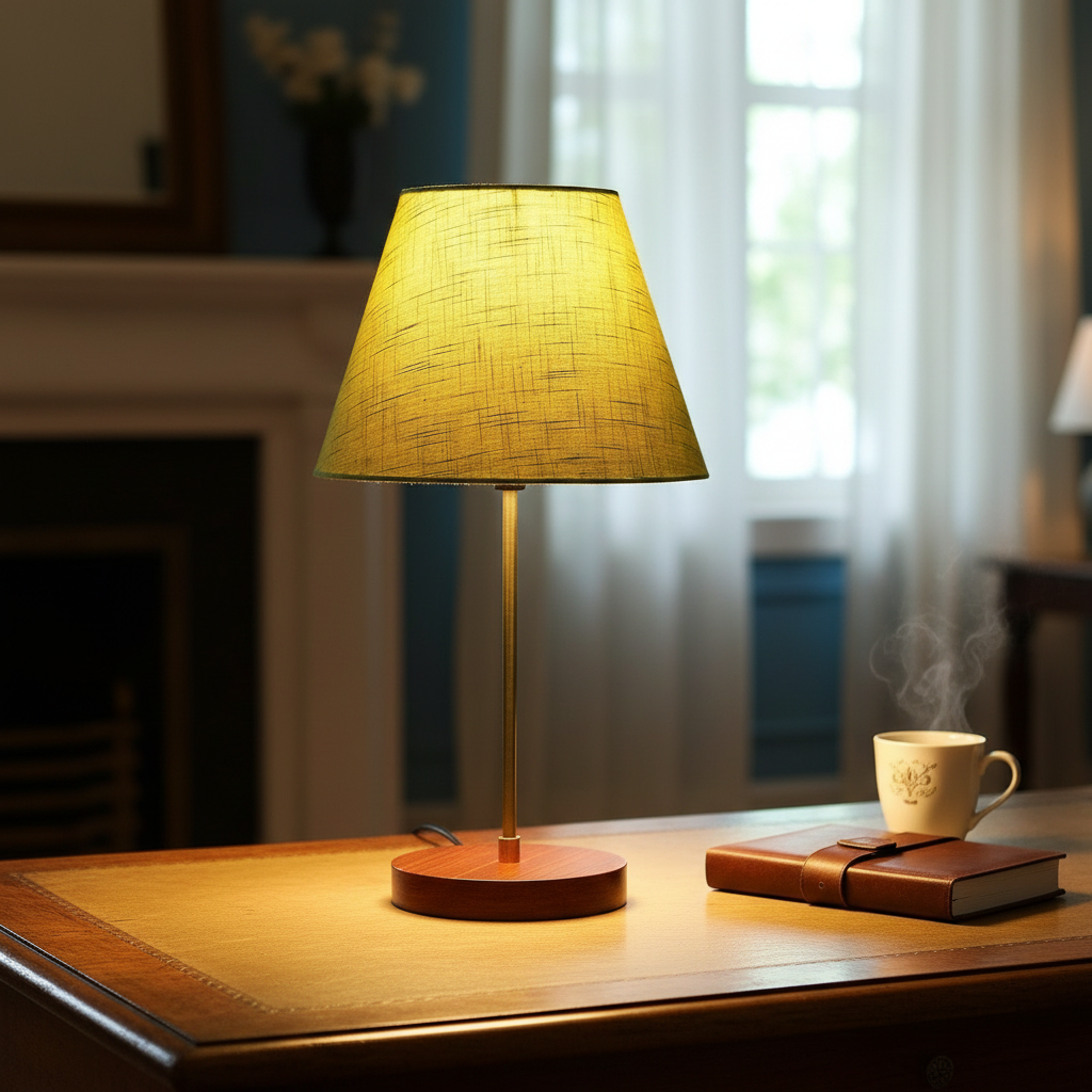 Decorative Brown Table Lamp with Conical Shade – Stylish Bedside & Reading Lamp for Home Décor(Green Texture) - Image 9