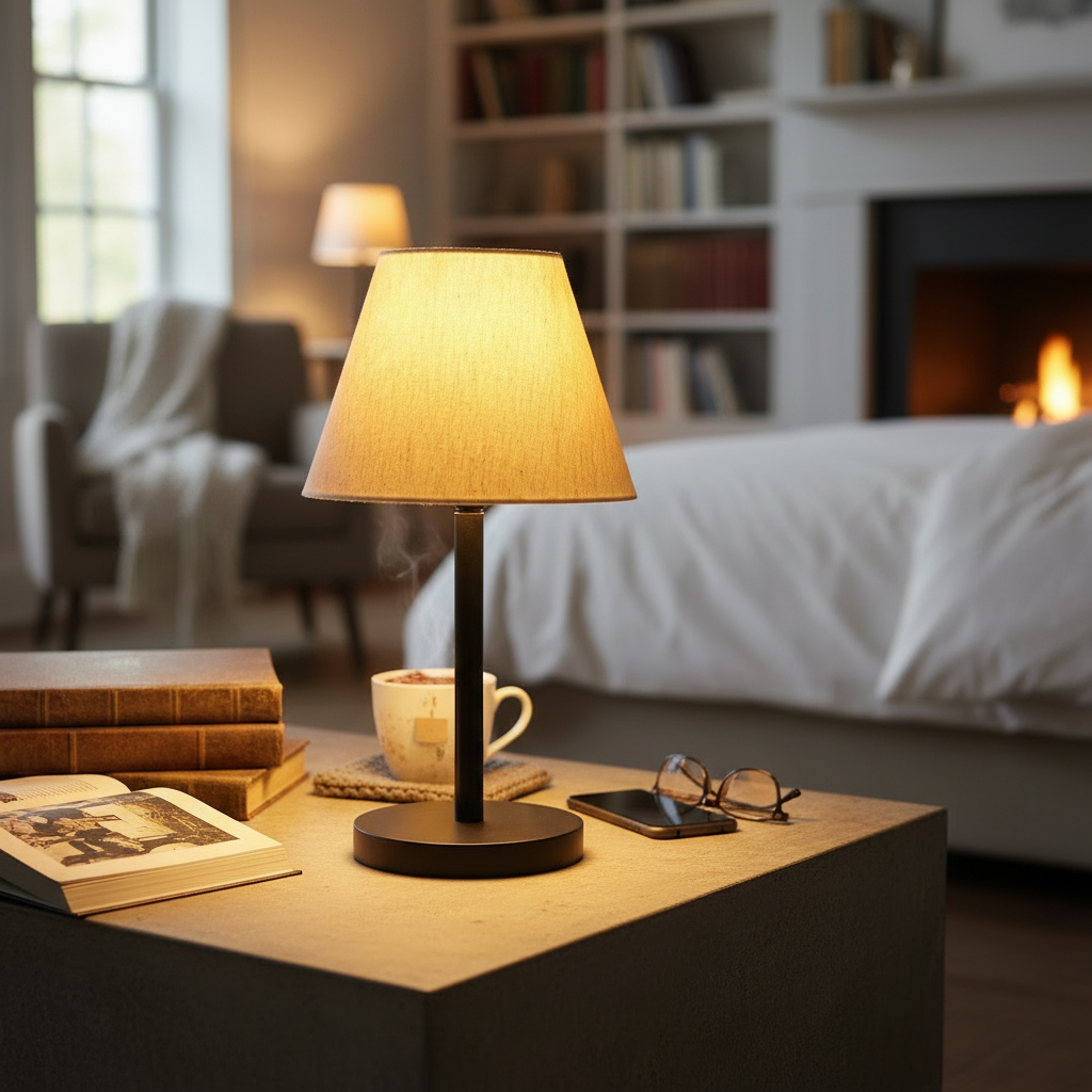 Black Bedside Lamp with Fabric Shade Minimalist Lamp for Bedroom, Living Room & Office – Warm Ambient Nightstand Light(Flex) - Image 2