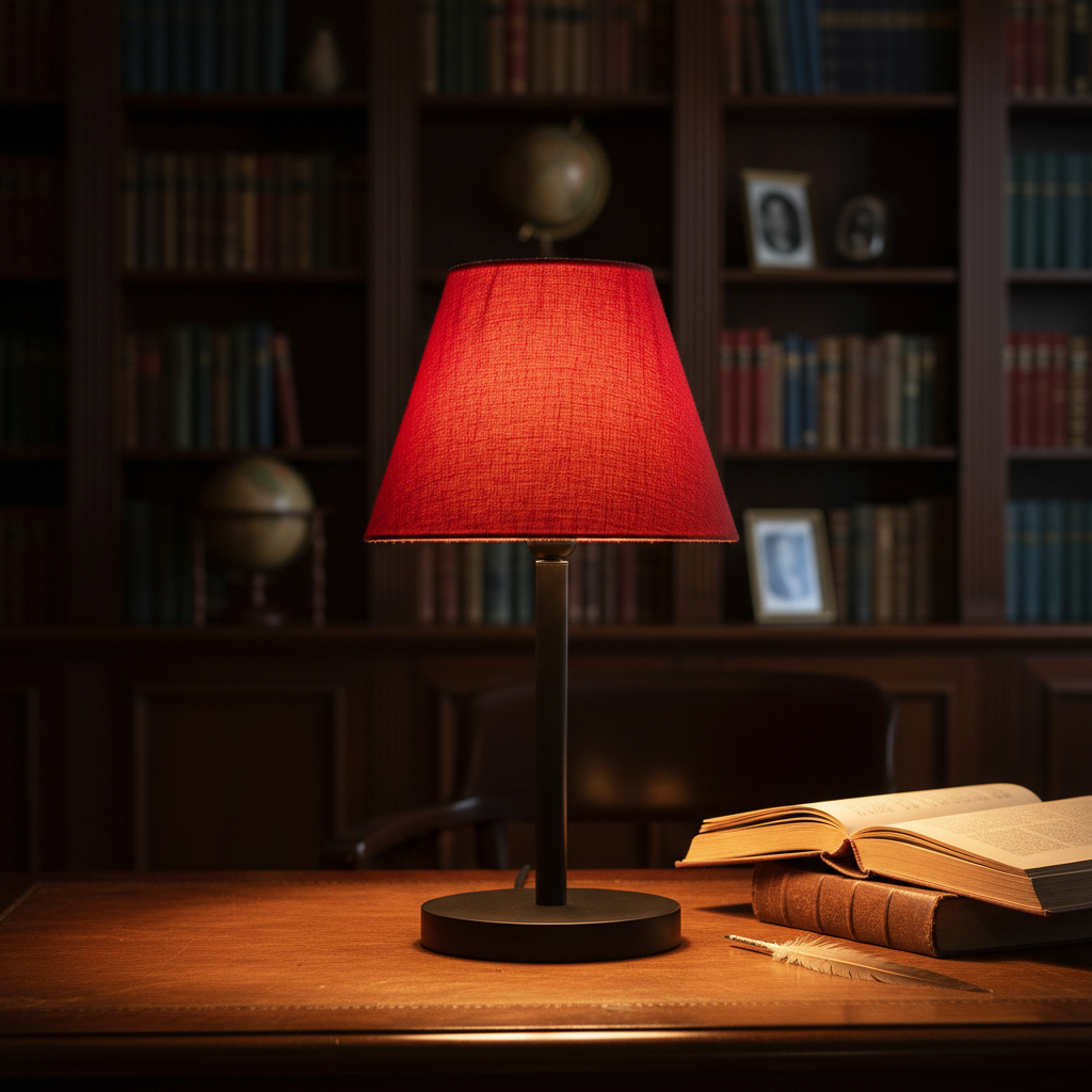 Black Bedside Lamp with Fabric Shade Minimalist Lamp for Bedroom, Living Room & Office – Warm Ambient Nightstand Light (Red Texture) - Image 9