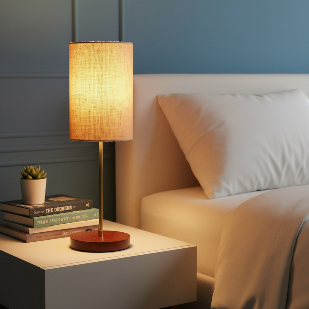 Decorative Brown Table Lamp with Cylinder Shade – Stylish Bedside & Reading Lamp for Home Décor(Premium Jute) - Image 8