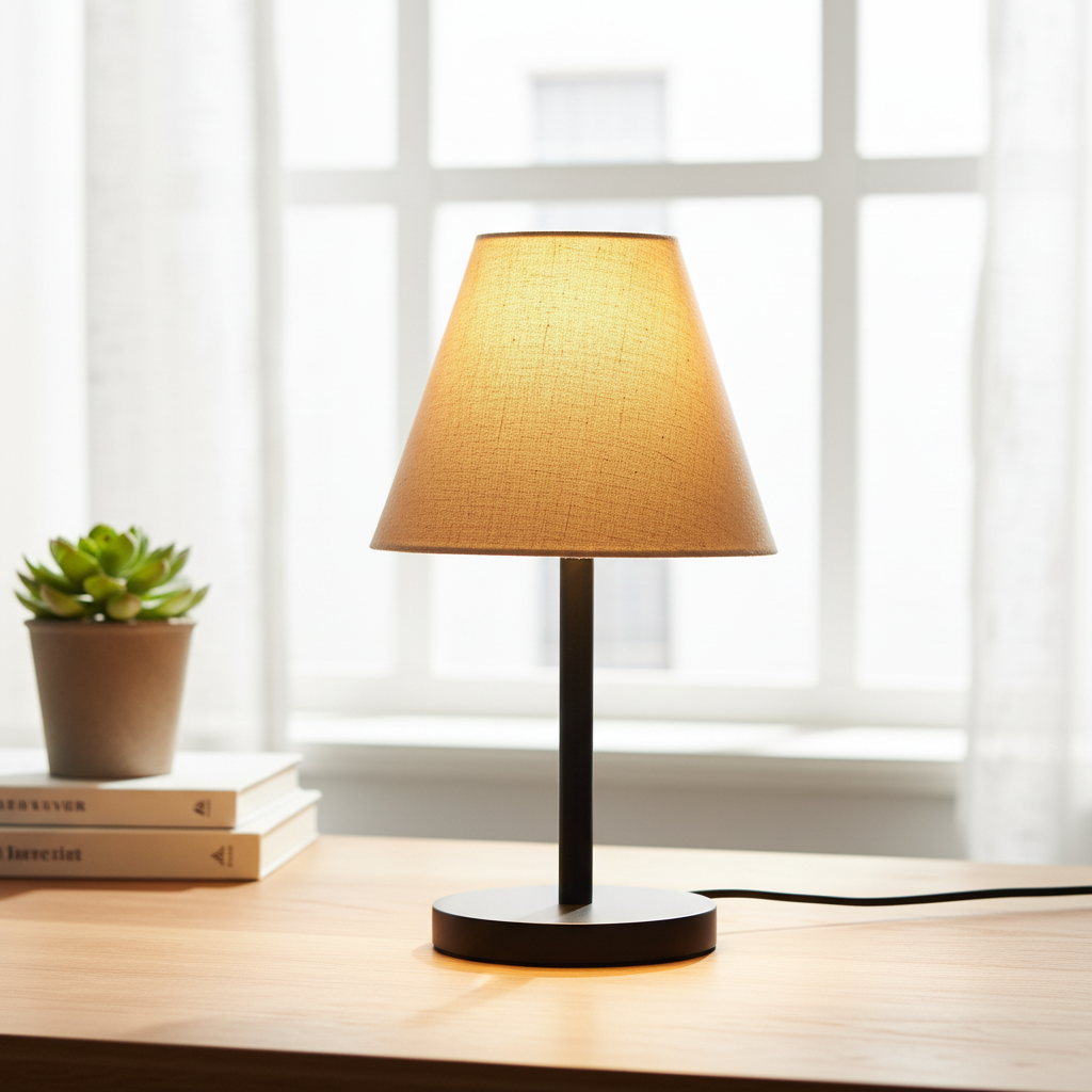 Black Bedside Lamp with Fabric Shade Minimalist Lamp for Bedroom, Living Room & Office – Warm Ambient Nightstand Light(Beige) - Image 9