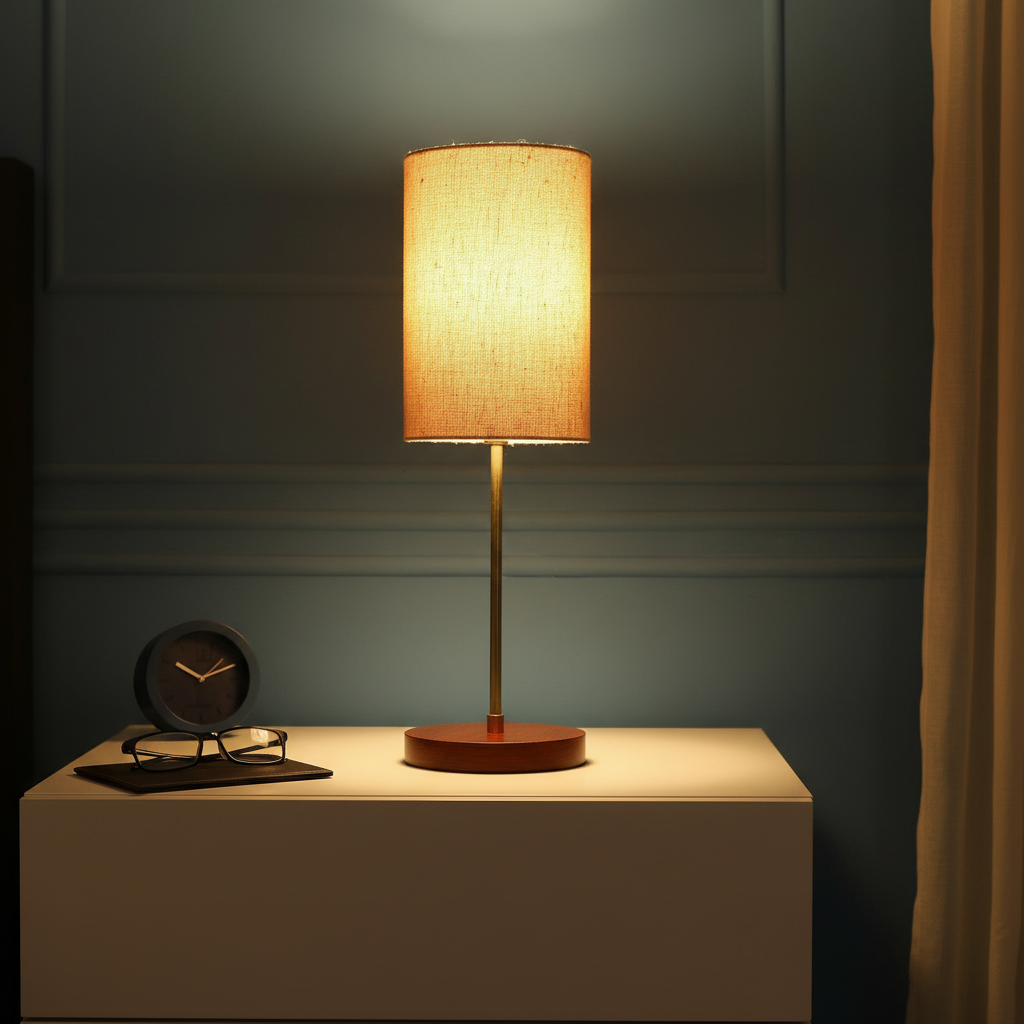 Decorative Brown Table Lamp with Cylinder Shade – Stylish Bedside & Reading Lamp for Home Décor(Premium Jute) - Image 9