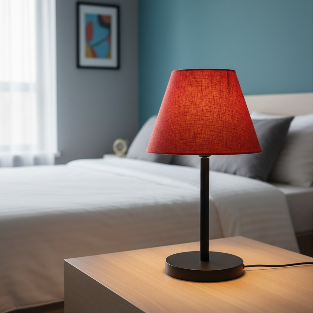 Black Bedside Lamp with Fabric Shade Minimalist Lamp for Bedroom, Living Room & Office – Warm Ambient Nightstand Light (Red Texture) - Image 11