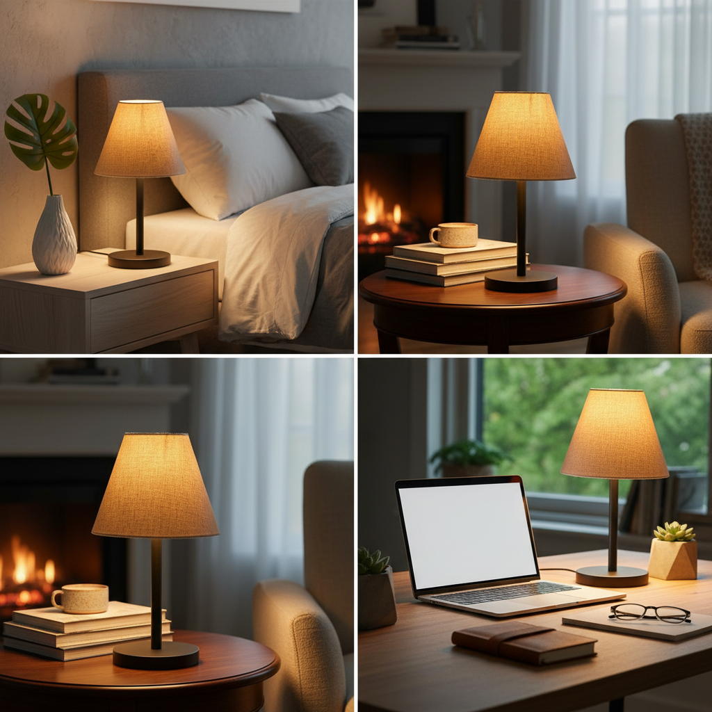 Black Bedside Lamp with Fabric Shade Minimalist Lamp for Bedroom, Living Room & Office – Warm Ambient Nightstand Light(Beige) - Image 8