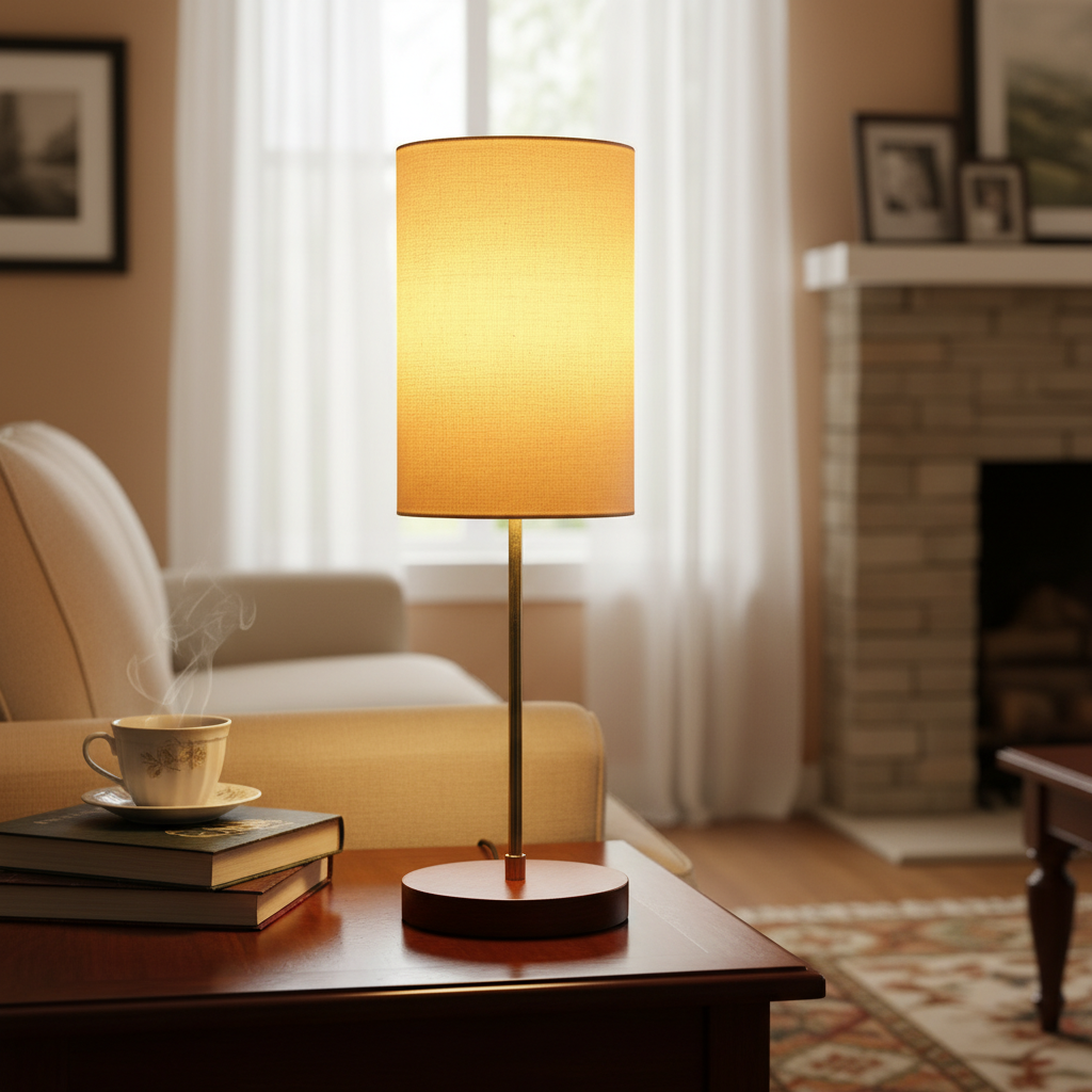 Decorative Brown Table Lamp with Cylinder Shade – Stylish Bedside & Reading Lamp for Home Décor(Cream) - Image 9