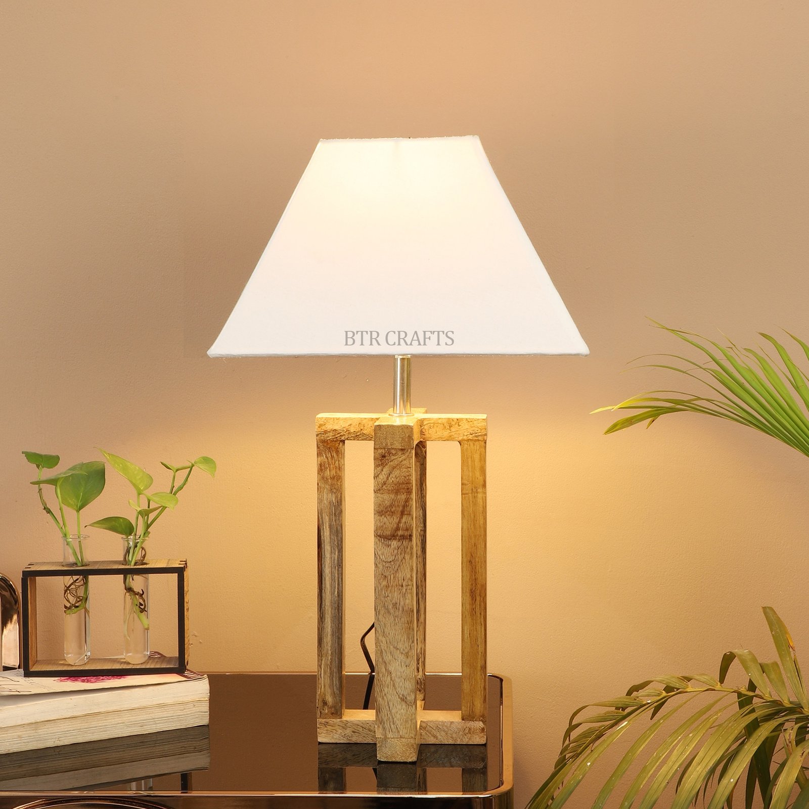 Wood Cross Table Lamp Suitable For Bedroom Office And Living Room, Pack Of 1(Complete Set)