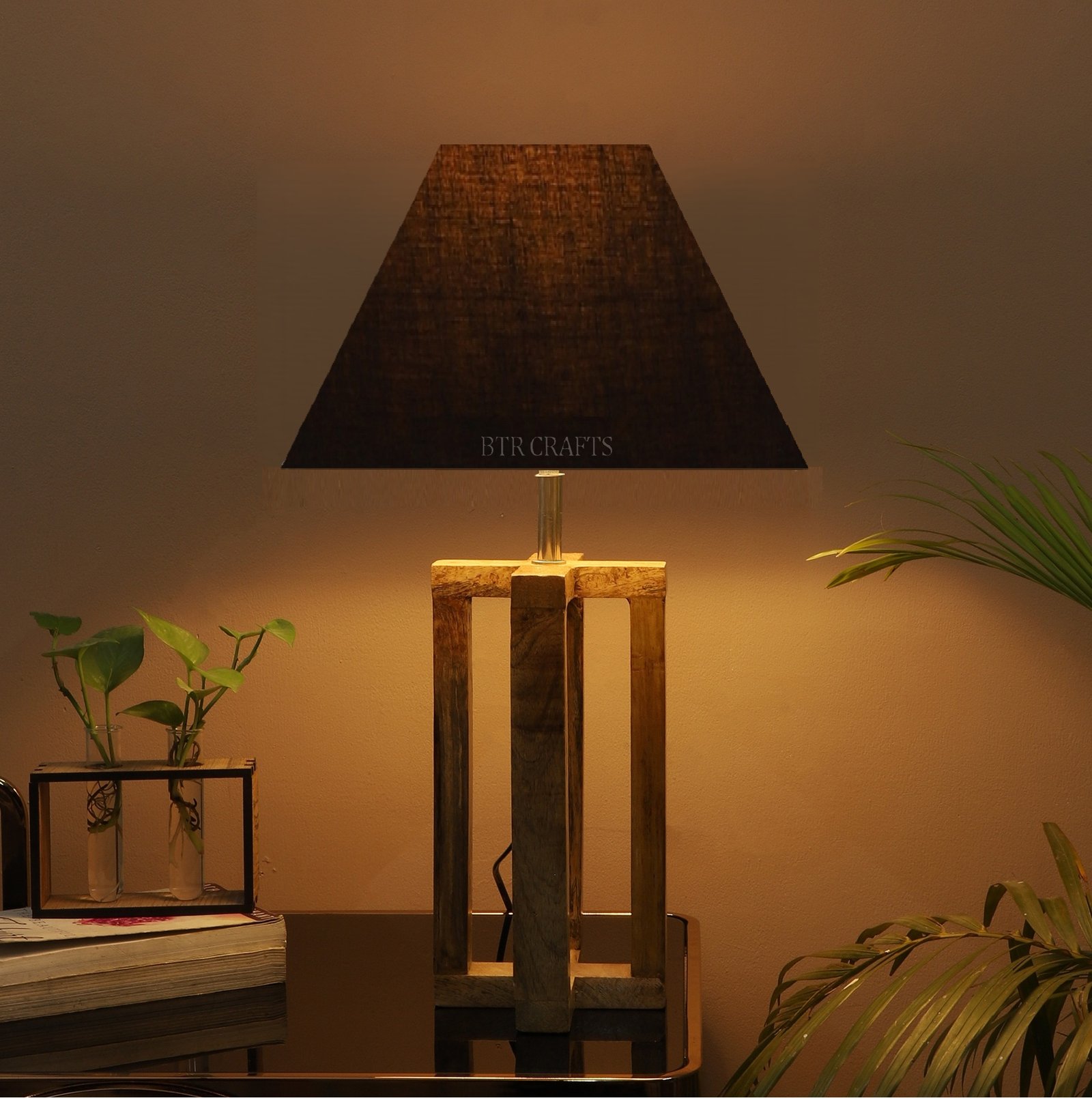 Wood Cross Table Lamp Suitable For Bedroom Office And Living Room, Pack Of 1(Complete Set)
