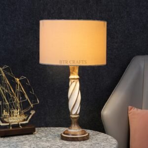 Twister Wooden Table Lamp, Side Table lamp for Bedroom, Night Table lamp Complete Set-(Cream)