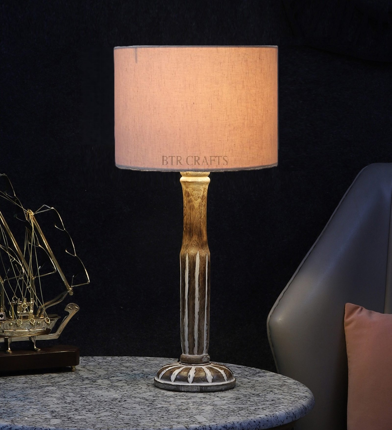 Vintage Wooden Table Lamp Suitable For Bedroom Office And Living Room, Pack Of 1(Complete Set)