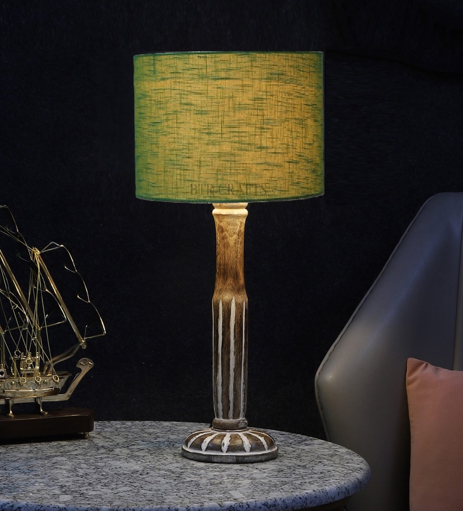 Vintage Wooden Table Lamp Suitable For Bedroom Office And Living Room, Pack Of 1(Complete Set)