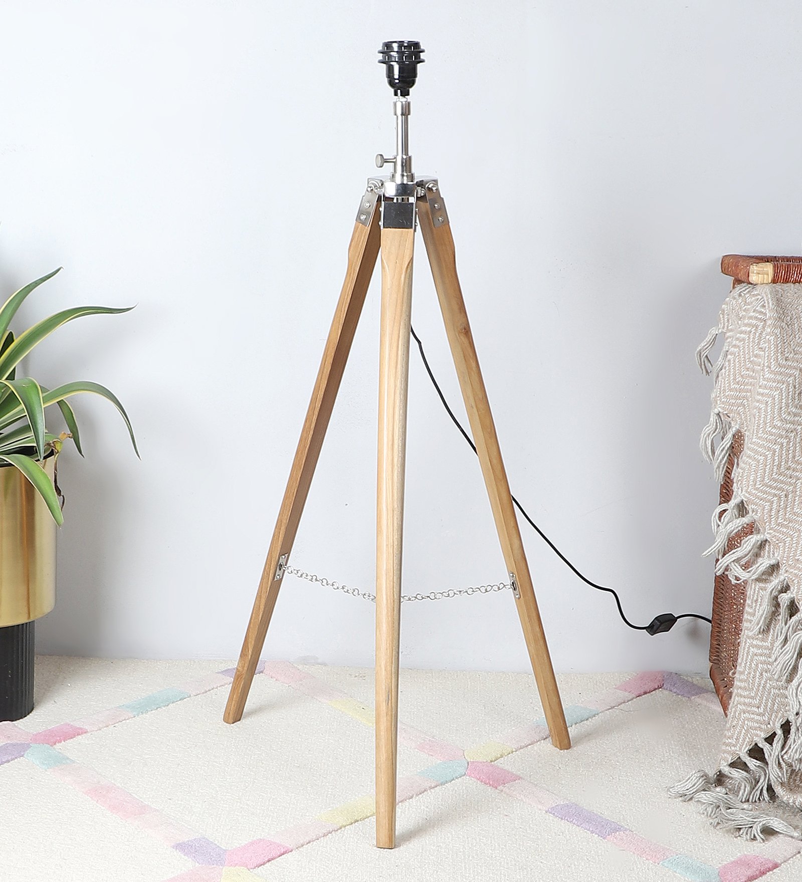 Elegant Wooden Tripod Brown Polished Contemporary Suitable For Floor Lamp