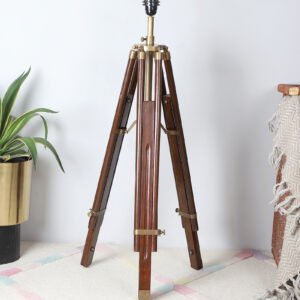 Royal Nickel Finished Wooden Tripod Brown Polished Contemporary Suitable For Floor Lamp