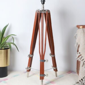 Royal Nickel Finished Wooden Tripod Brown Polished Contemporary Suitable For Floor Lamp