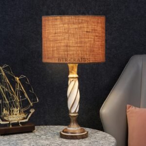 Twister Wooden Table Lamp, Side Table lamp for Bedroom, Night Table lamp Complete Set-(Natural jute)