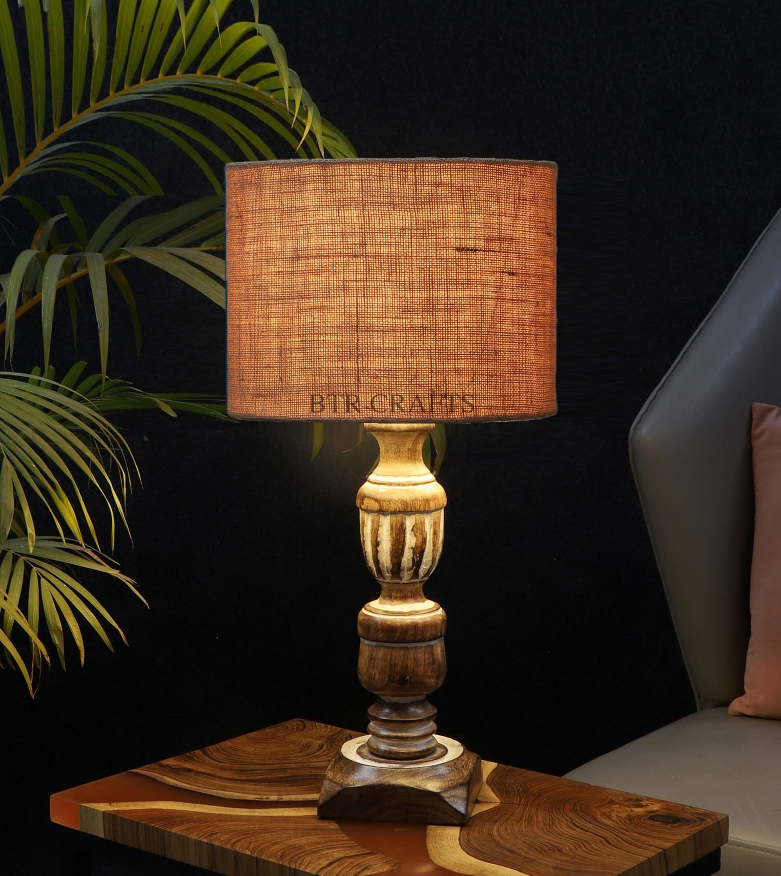 Rustic Wooden Table Lamp Suitable For Bedroom Office And Living Room, Pack Of 1(Complete Set)