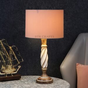 Twister Wooden Table Lamp, Side Table lamp for Bedroom, Night Table lamp Complete Set-(White)