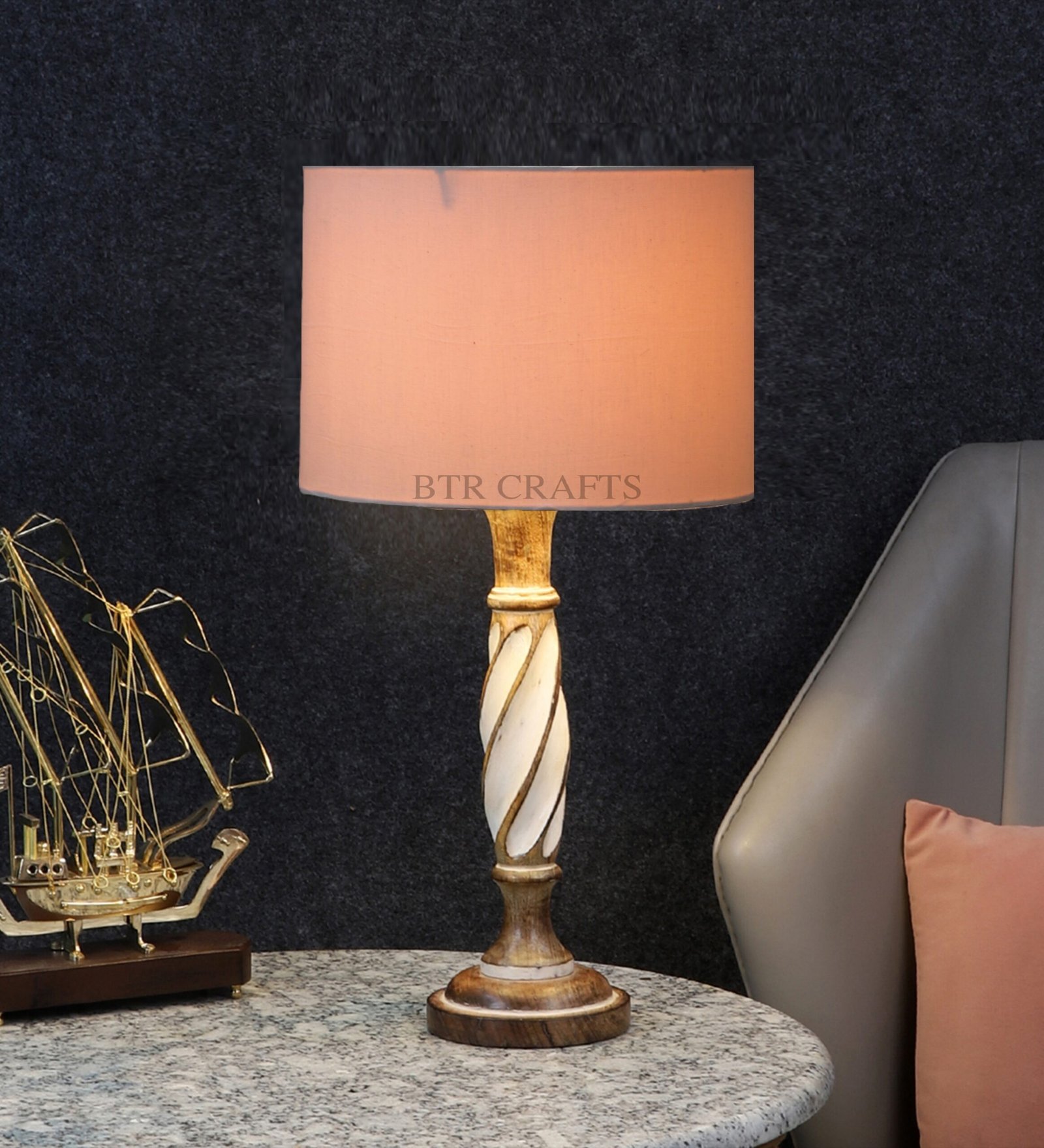 Twister Wooden Table Lamp, Side Table lamp for Bedroom, Night Table lamp Complete Set-(White)
