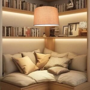 Pack of 2 |12'' Beige Hanging Shade, Decorative Light Lamp for Living Room, Home, Bedroom, Home Décor Lightning, Black/Silver Canopy