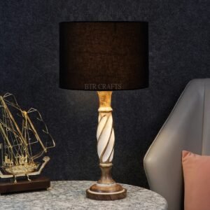 Twister Wooden Table Lamp, Side Table lamp for Bedroom, Night Table lamp Complete Set-(Black)