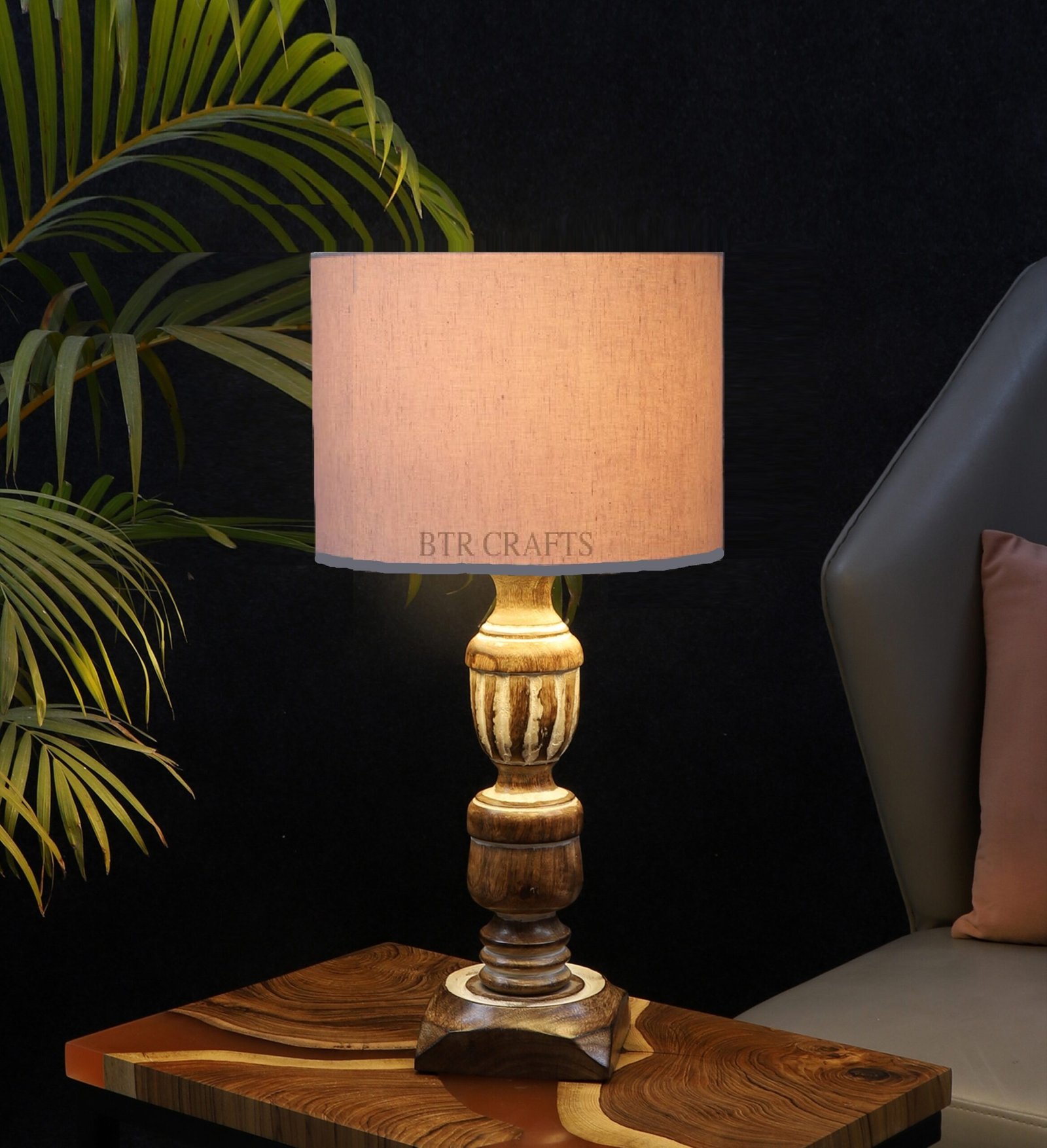 Rustic Wooden Table Lamp Suitable For Bedroom Office And Living Room, Pack Of 1(Complete Set)