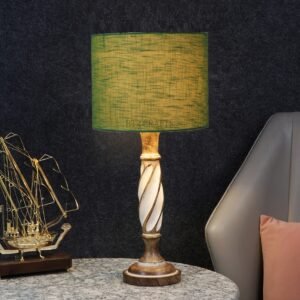 Twister Wooden Table Lamp, Side Table lamp for Bedroom, Night Table lamp Complete Set-(Green Texture)