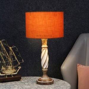 Twister Wooden Table Lamp, Side Table lamp for Bedroom, Night Table lamp Complete Set-(Orange Texture)