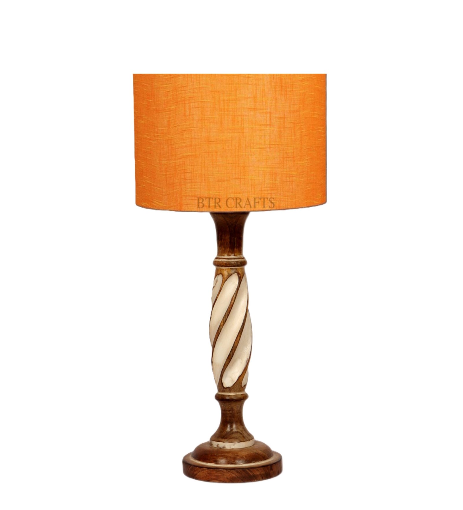 Twister Wooden Table Lamp, Side Table lamp for Bedroom, Night Table lamp Complete Set-(Orange Texture) - Image 5