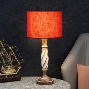 Twister Wooden Table Lamp, Side Table lamp for Bedroom, Night Table lamp Complete Set-(Red Texture)