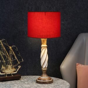 Twister Wooden Table Lamp, Side Table lamp for Bedroom, Night Table lamp Complete Set-(Red)