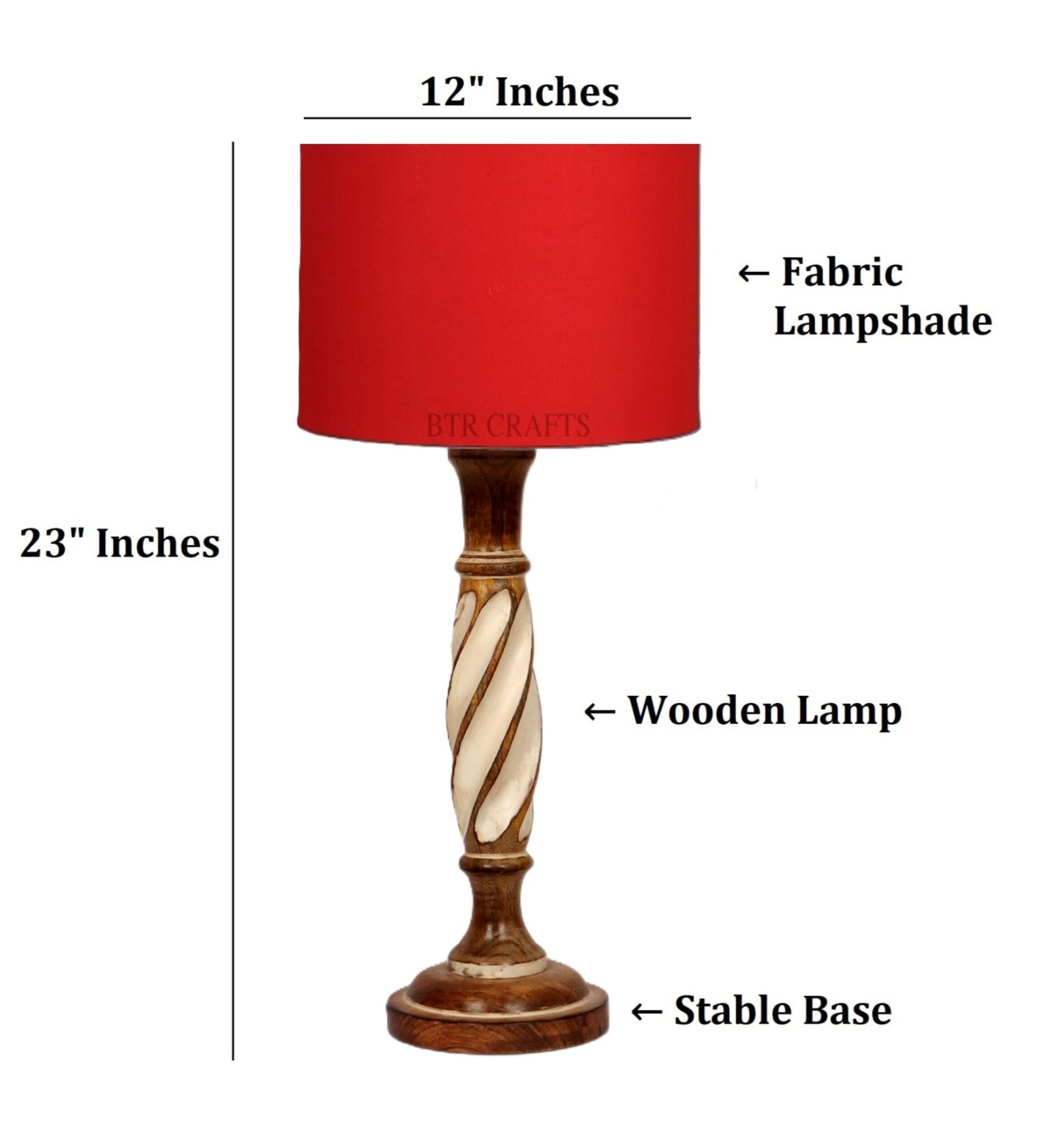 Twister Wooden Table Lamp, Side Table lamp for Bedroom, Night Table lamp Complete Set-(Red) - Image 3