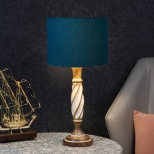 Twister Wooden Table Lamp, Side Table lamp for Bedroom, Night Table lamp Complete Set-(Teal)