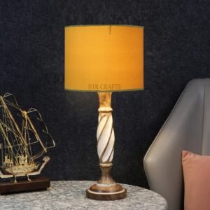 Twister Wooden Table Lamp, Side Table lamp for Bedroom, Night Table lamp Complete Set-(Yellow)