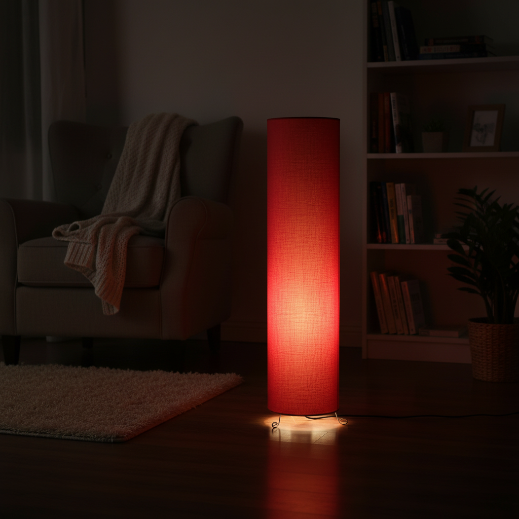 Cylinder Shape Floor Lamp with Metal Base – Modern Corner Light (RED) - Image 4
