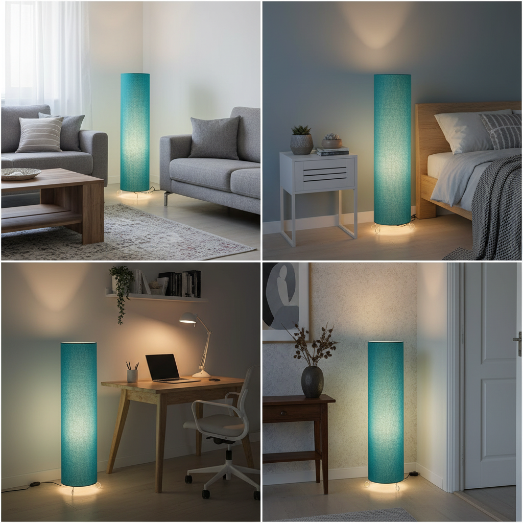 Cylinder Shape Floor Lamp with Metal Base – Modern Corner Light (Teal Blue) - Image 9