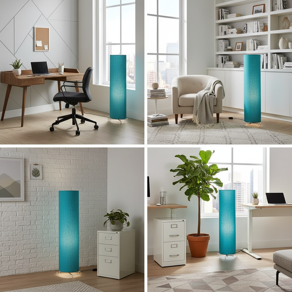 Cylinder Shape Floor Lamp with Metal Base – Modern Corner Light (Teal Blue) - Image 4