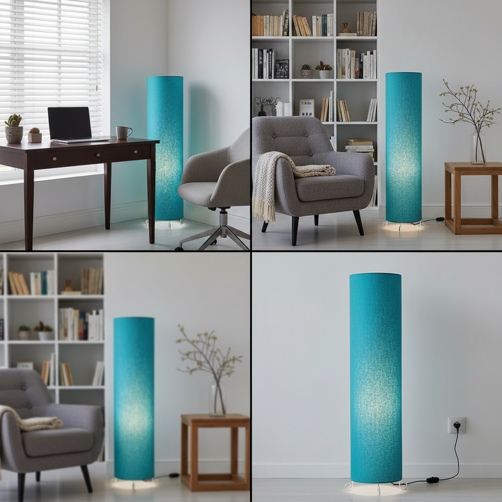 Cylinder Shape Floor Lamp with Metal Base – Modern Corner Light (Teal Blue) - Image 3